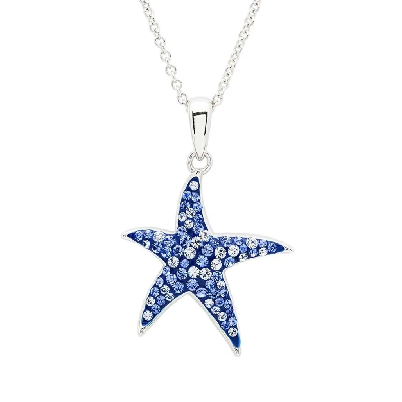 Ladies distinctive unique necklaces -Ocean : Sterling Silver Sapphire Blue Star Fish Necklace