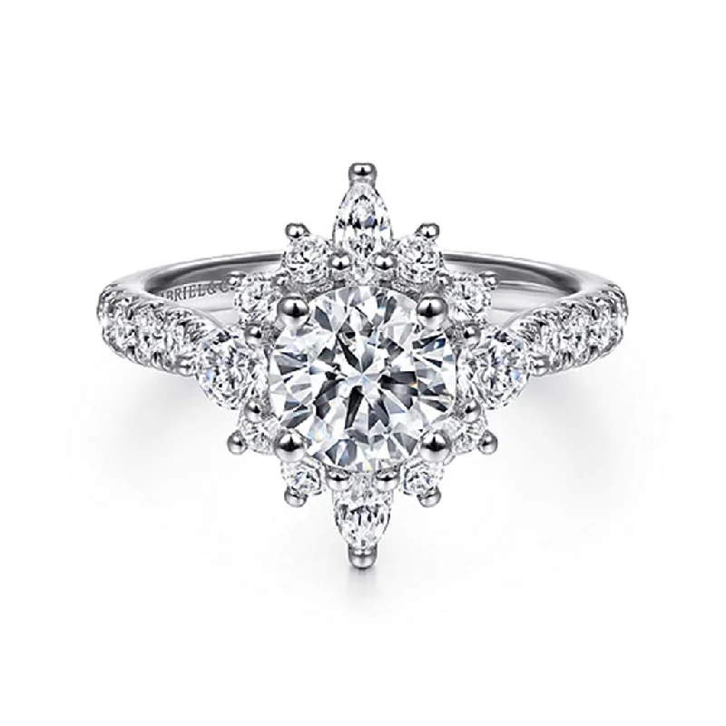 Ladies Engagement Rings with Scapolite Shine-Gabriel & Co Astor - Unique 14K White Gold Round Halo Diamond Engagement Ring