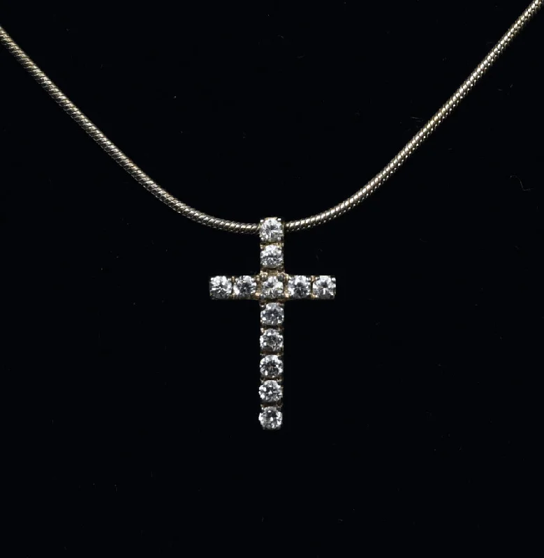 Ladies hushed calm necklaces -Sterling Silver Crystal Cross Pendant on Italian Snake Link Chain Necklace