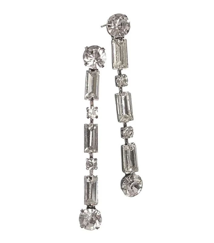 Ladies Earrings Wave Shine-Hot Tomato  Deco Decadence - Antique Silver with Clear Crystals Drop Earrings