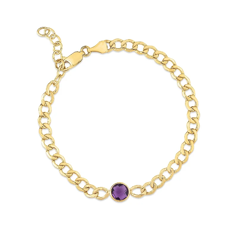 Colorful beaded bracelets -14K Amethyst Curb Chain Bracelet