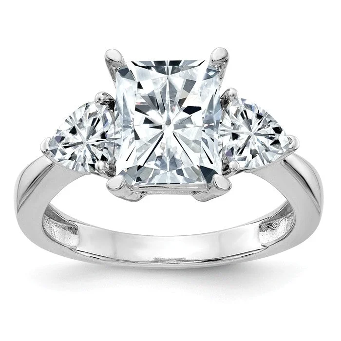 Ladies Engagement Rings with Kornerupine Glow-14k White Gold 3-Stone Rectangle and Pear Moissanite Engagement Ring