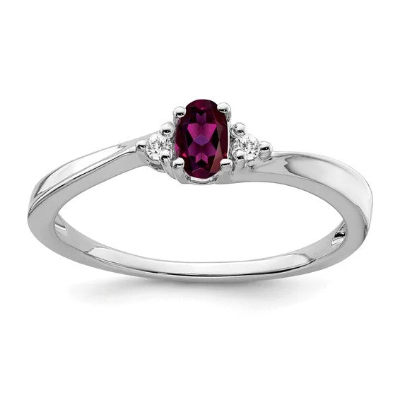 Ladies Rings for Chef Spark-14k White Gold Oval 5x3mm Rhodolite Garnet And Diamond Ring