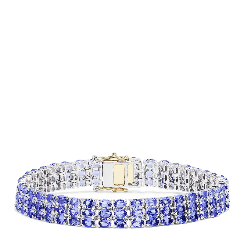 Strong spirit bracelets -Sterling Silver with 14K Yellow Gold Lock Tanzanite Bracelet, 20.00 TCW