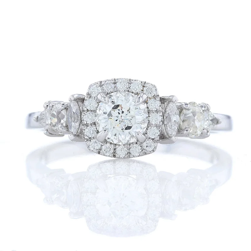 Ladies Engagement Rings Dainty Shine-Cushion Diamond Halo Hidden Initial Engagement Ring