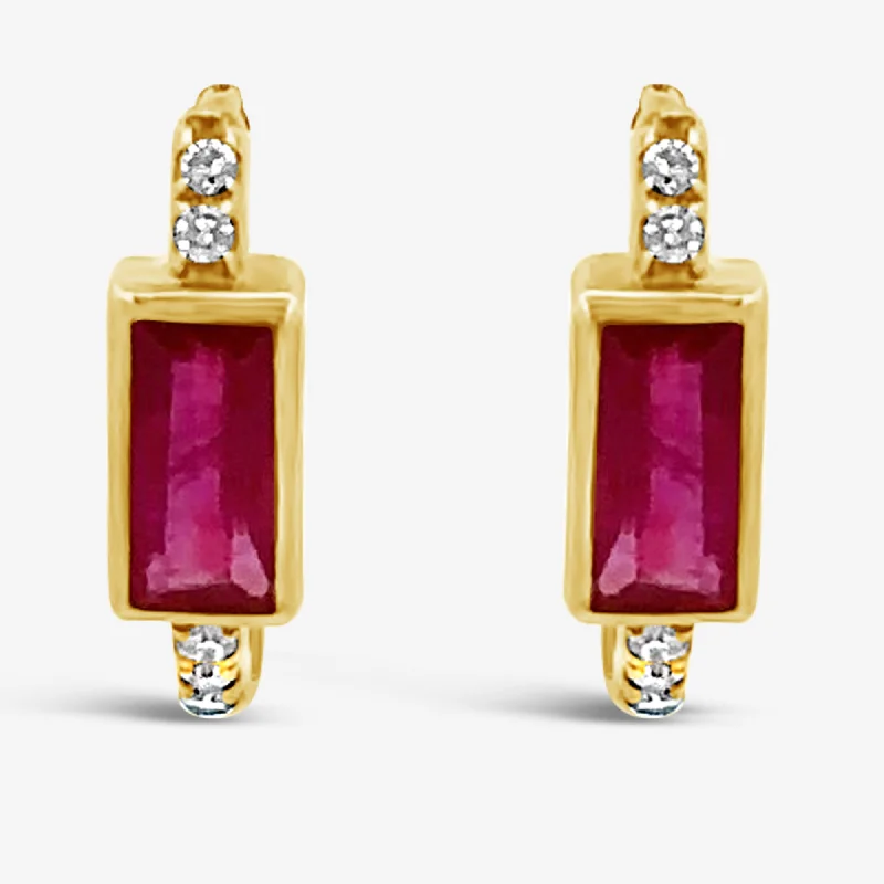 Ladies Earrings Pearl Spark-Bezel Set Ruby & Diamond Huggie Earrings