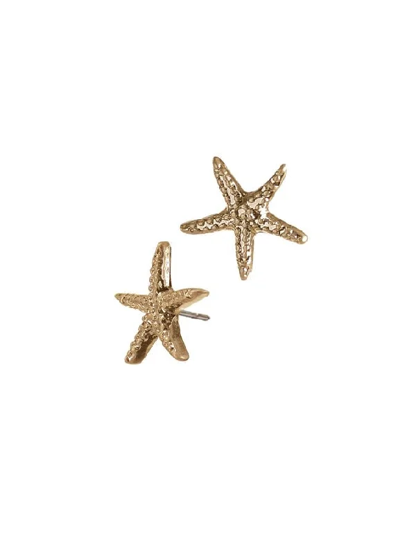 Ladies Earrings with Purple Taaffeite-Hot Tomato Starfish Stud Earrings in Worn Gold