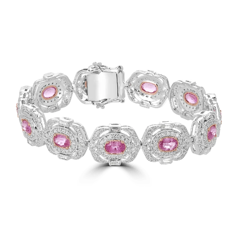 Cherished antique bracelets -JULEVE 18KT 7.08 CARAT PINK SAPPHIRE & 4.04 CARAT DIAMOND HALO BRACELET