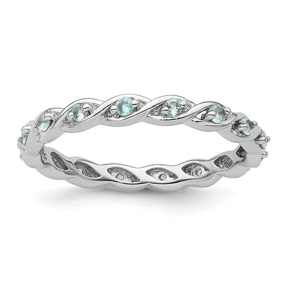 Ladies Rings with Radiant Stones-Sterling Silver Stackable Expressions Sky Blue Topaz Twist Ring