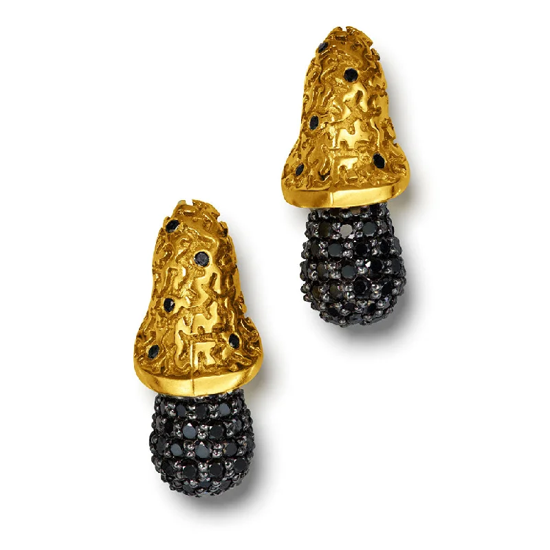 Ladies Earrings with Pure Danburite-Gold Acorn Stud Earrings with Black Diamonds