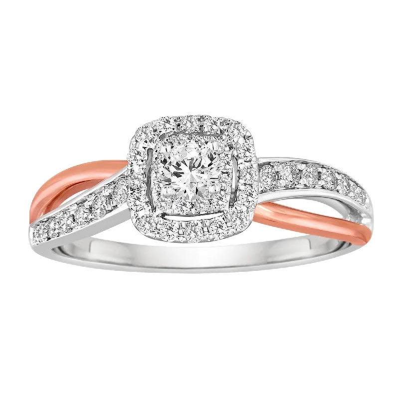 Ladies Engagement Rings with Sphalerite Glow-14k White and Rose Gold Crossover Halo Diamond Engagement Ring BLISS12-E-Size 5