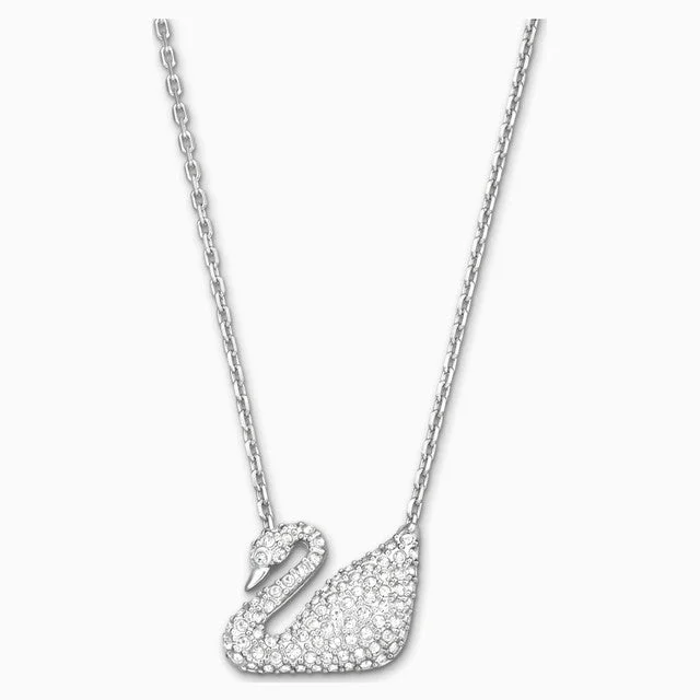 Ladies futuristic gleam necklaces -Swarovski Swan Necklace White