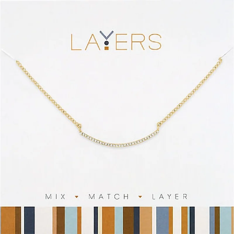 Ladies signature style necklaces -Center Court : Gold CZ Curved Bar Layers Necklace