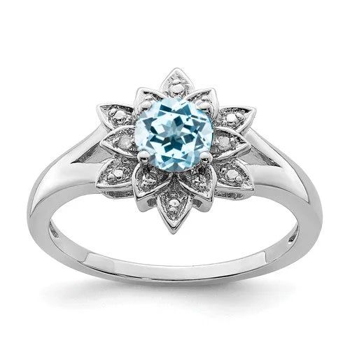 Ladies Rings for Artist Glow-Sterling Silver Diamond & Round Gemstone Lotus Flower Rings