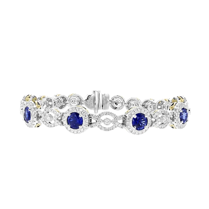 Robust chunky bracelets -JULEVE 18KT 6.62 CTW SAPPHIRE & 2.90 CTW DIAMOND HALO BRACELET