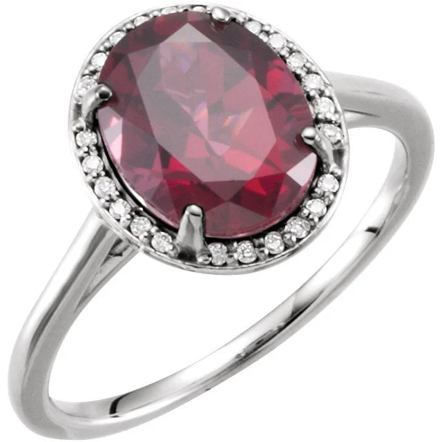 Ladies Rings with Cloud Shine-14K White Gold Oval Rhodolite Garnet & .06 CTW Diamond Halo Ring