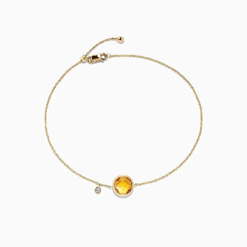 Joyful burst bracelets -Sunset 14K Yellow Gold Citrine & Diamond Bolo Chain Bracelet, 1.53 TCW