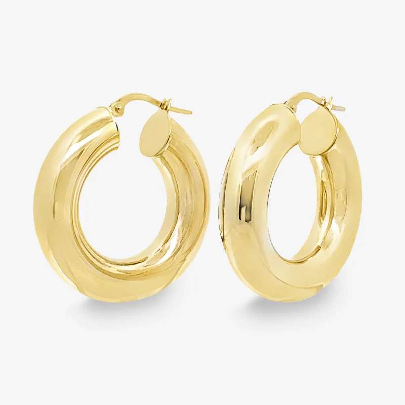 Ladies Earrings for Elder Spark-Classic 7mm Round 1" Gold Hoop Earrings