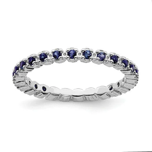 Ladies Rings with Petal Spark-Sterling Silver Stackable Expressions Blue Sapphire Eternity Ring