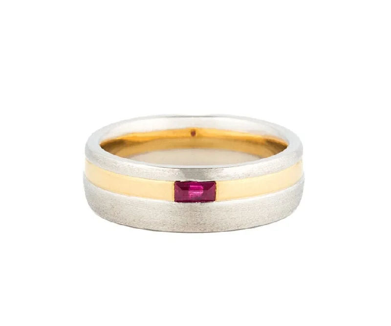 Ladies Engagement Rings Matte Shine-Christian Bauer Ruby Two Tone Wedding Band Ring in Platinum and 18K