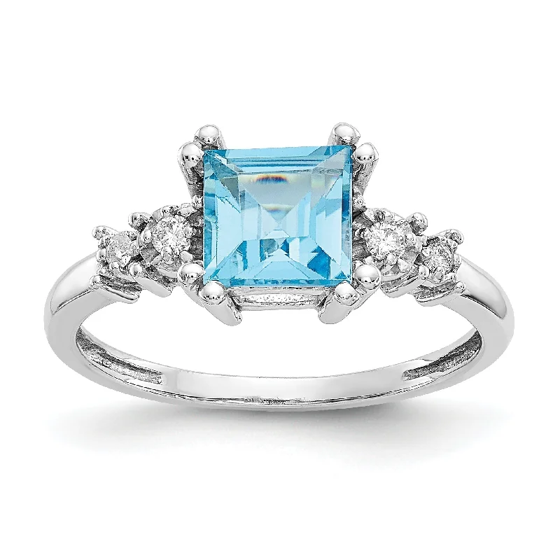 Ladies Rings with Cream Howlite-10k White Gold 6mm Square Princess Blue Topaz & Diamond Ring