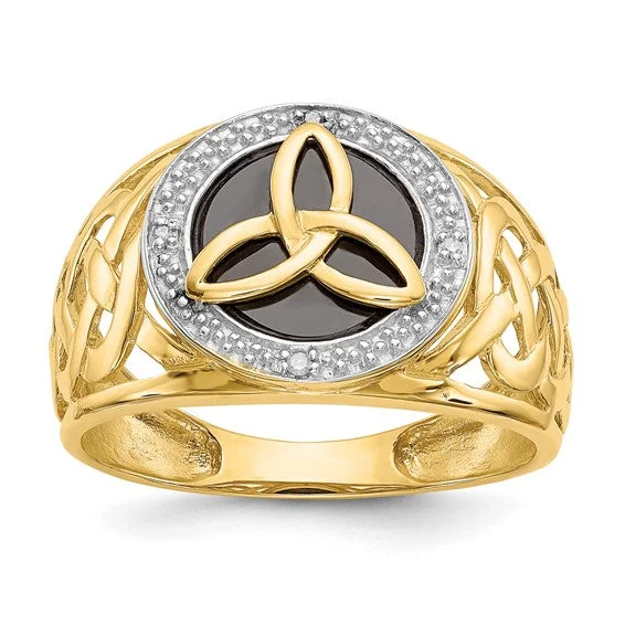 Ladies Rings Light Spark-14k Gold and Rhodium Onyx Diamond Trinity Ring