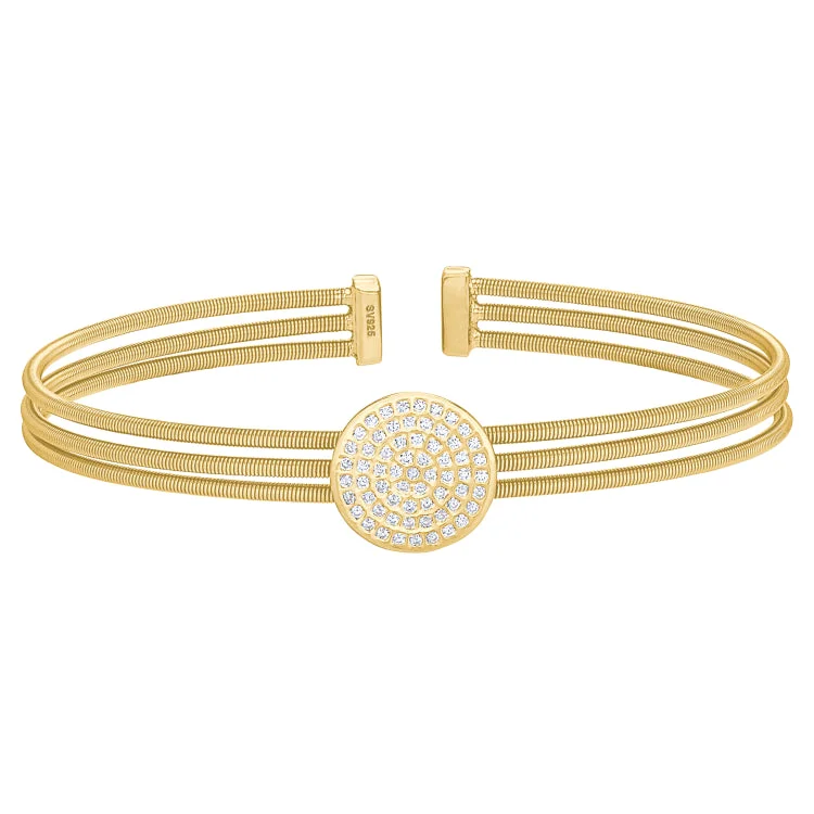 Dazzling Swarovski bracelets -Gold Finish Sterling Silver Three Cable Cuff One Circle Bracelet with Simulated Diamonds