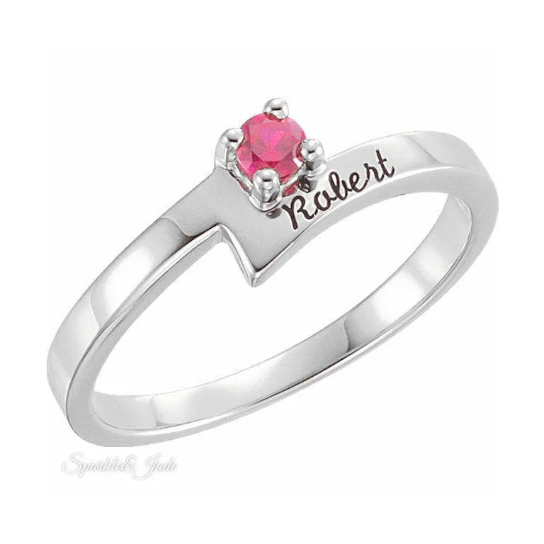 Ladies Rings for Pioneer Spark-Engraved One-Stone Mother's Birthstone Ring