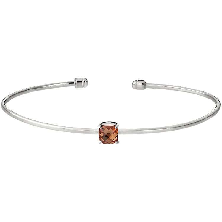 Flowing hippie bracelets -Rhodium Finish Sterling Silver Pliable Cuff Bracelet with Faceted Cushion Cut Simulated Citrine Birth Gem - November