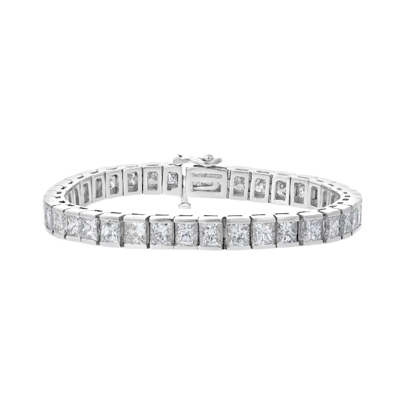 Enduring classic bracelets -18KT WHITE GOLD 20.12 CTW PRINCESS CUT BAR-SET TENNIS BRACELET