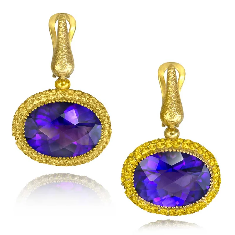 Ladies Earrings for Travel Spark-Gold Cocktail Drop Earrings With Amethyst & Sapphires