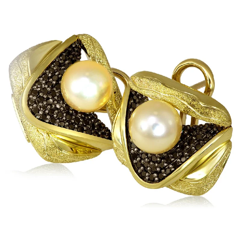 Ladies Earrings for Office Shine-Gold Trinity Earrings with Akoya Pearl and Diamonds