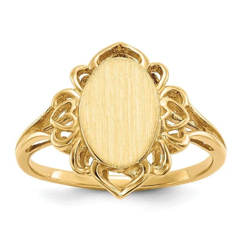 Ladies Rings for Dance Shine-14k Yellow Gold Oval Filigree Surround Signet Ring (Ladies Sizes)