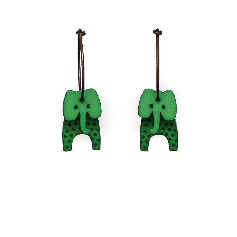 Ladies Earrings with Etched Spark-Lene Lundberg K-Form Bright Green Spotty Elephant Earrings