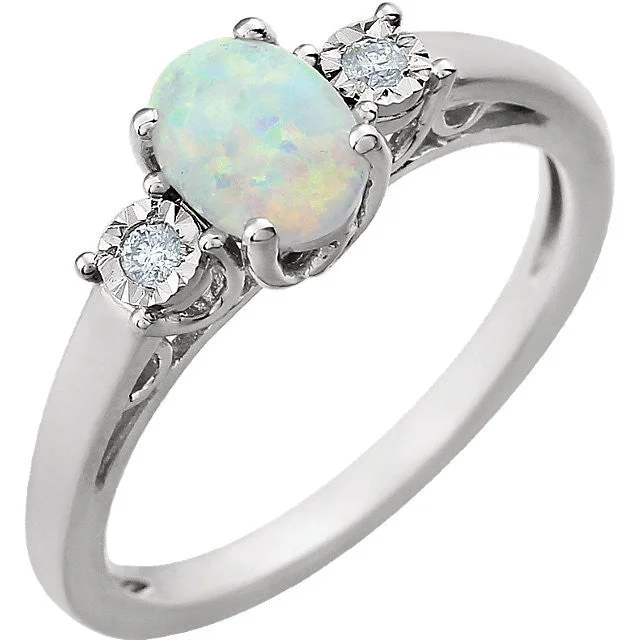 Ladies Rings with Brown Astrophyllite-14k White Gold Created Opal & .04 CTW Diamond Ring