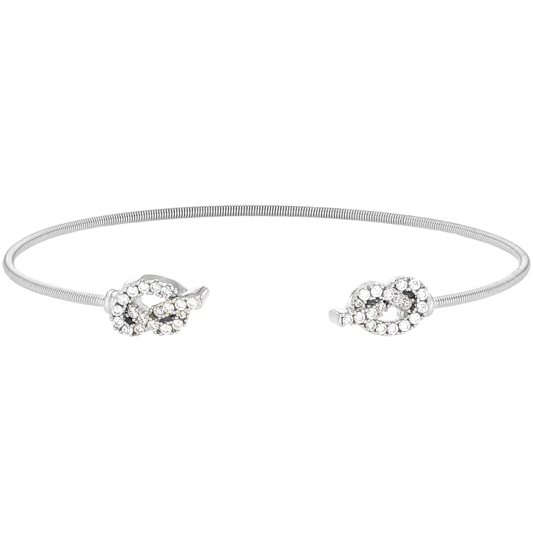 Feline grace bracelets -Rhodium Finish Sterling Silver Cable Cuff Bracelet with Simulated Diamond Knots