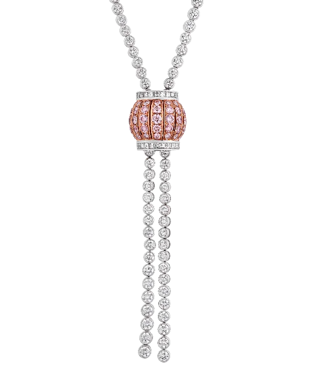 Ladies fiery topaz necklaces -Pink and White Diamond Necklace, 23.08 carats