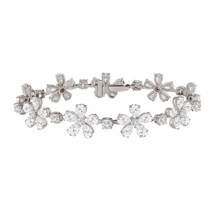 Friendship token bracelets -18KT White Gold 14.25 CTW Diamond Flower Bracelet