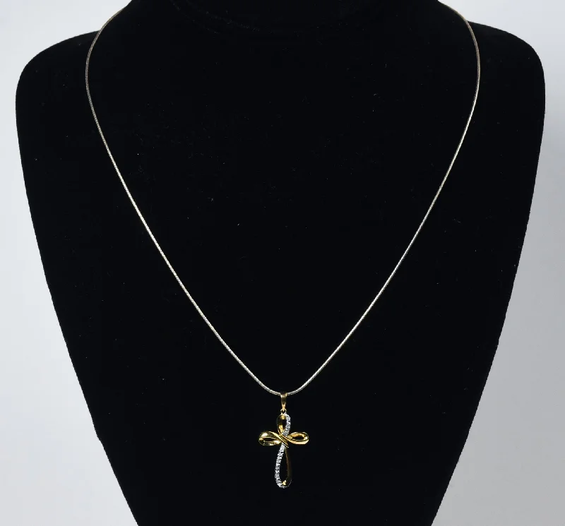 Ladies slender strand necklaces -Gold Plated Sterling Silver Diamond Twisted Cross Pendant on Sterling Silver Chain Necklace