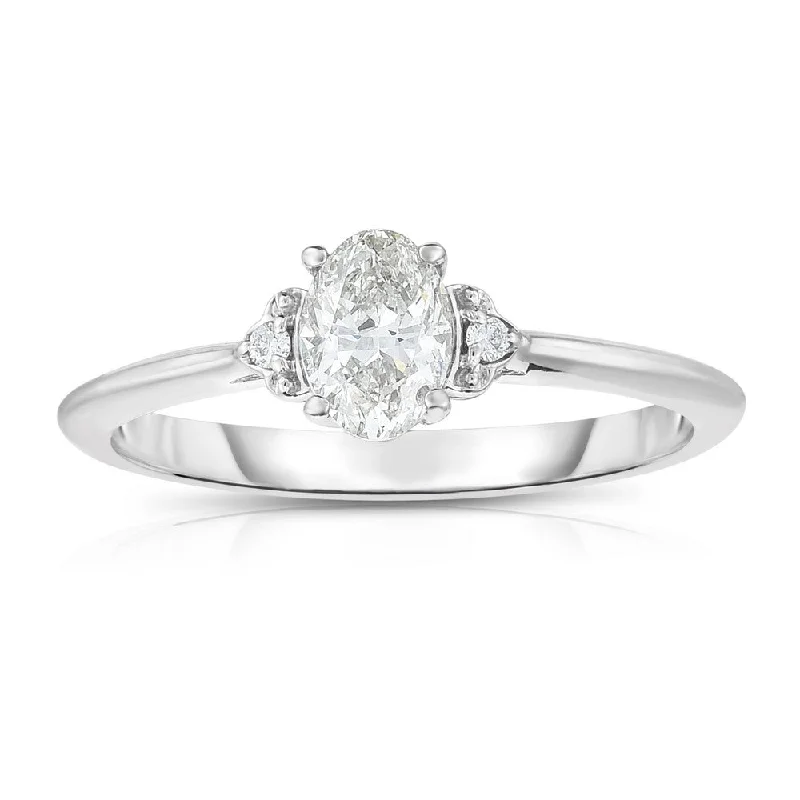 Ladies Engagement Rings Floral Spark-14K WHITE GOLD DIAMOND ENGAGEMENT RING WITH 0.76 CARAT TOTAL WEIGHT IJ COLOR SI2 CLARITY