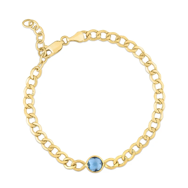 Sleek bangle bracelets -14K Blue Topaz Curb Chain Bracelet