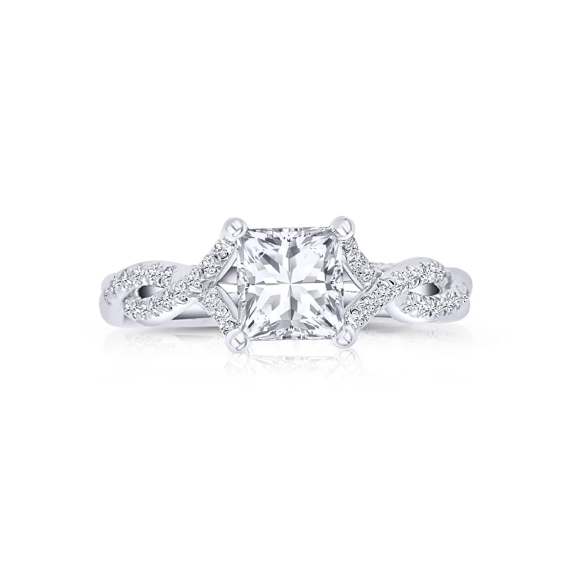 Ladies Engagement Rings Five Spark-18K White Gold Princess-Cut 1.50 Carat Diamond Engagement Ring