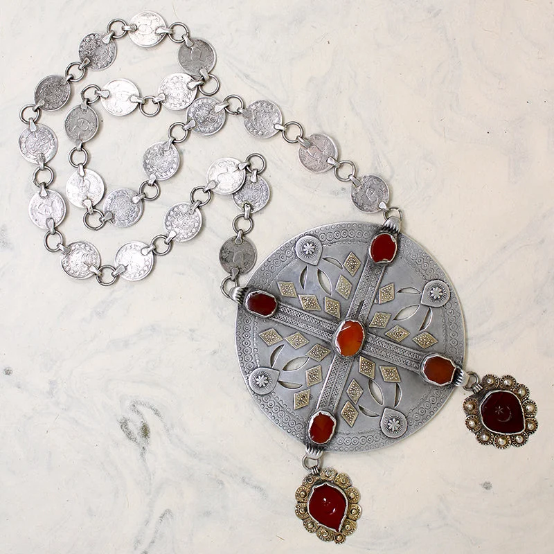 Ladies glossy finish necklaces -Monumental Turkmen Fire Gilded Silver Necklace