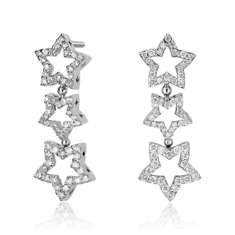 Ladies Earrings with Coral Shine-Diamond Trinity Star Drop Earrings