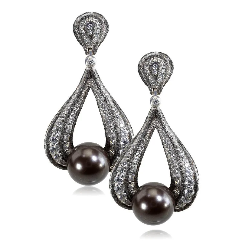 Ladies Earrings for Office Shine-Gold Twist Earrings With Tahitian Pearl & Diamonds