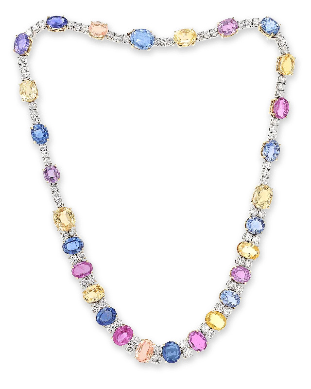 Ladies knotted cord necklaces -Multi-Color Sapphire Necklace, 85.00 Carats