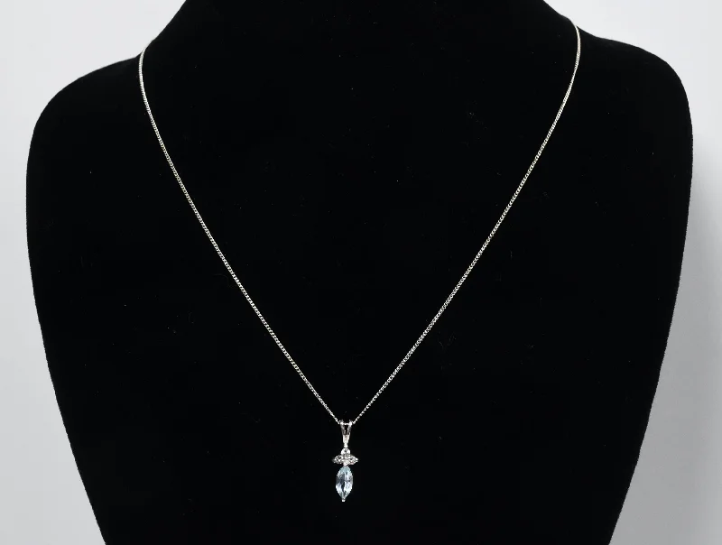 Ladies key motif necklaces -Blue Stone and Clear Topaz Pendant on Sterling Silver Chain Necklace - 19"