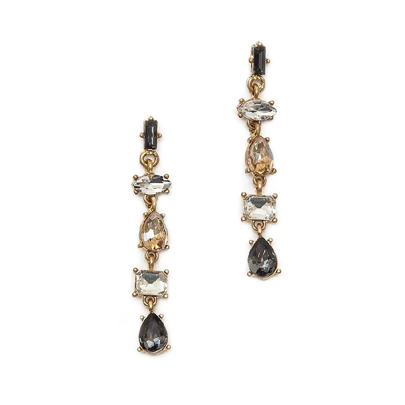 Ladies Earrings Geometric Glow-Hot Tomato High Society Drop Earrings in Gold with Smoke, Topaz and Clear Crystals