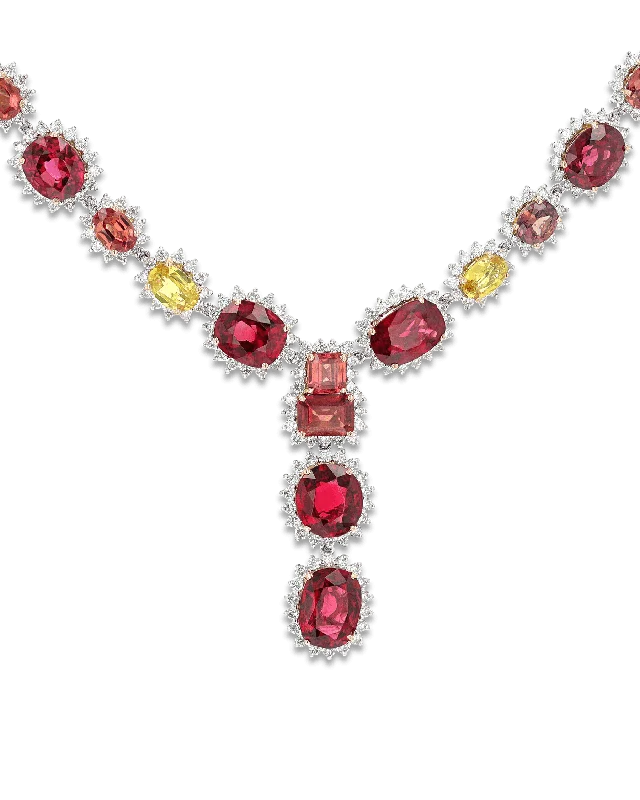 Ladies planetary orbit necklaces -Red Spinel and Colored Sapphire Necklace