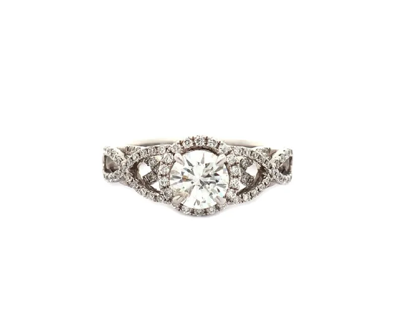 Ladies Engagement Rings Vintage Spark-1.41ctw Round Diamonds Halo Woven Shank Engagement Ring in 14K